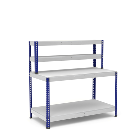 Établi avec étagère et plateau bleu et gris 2 plateaux mélaminé